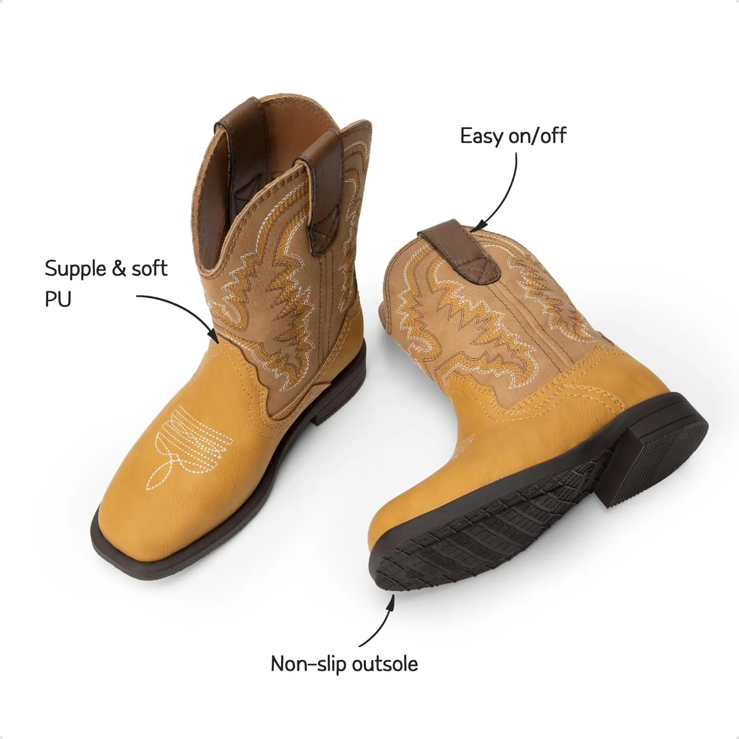 DREAM PAIRS Toddler Little Boys Girls Cowboy Boots Kids Western Square Toe Riding Mid Calf Boots