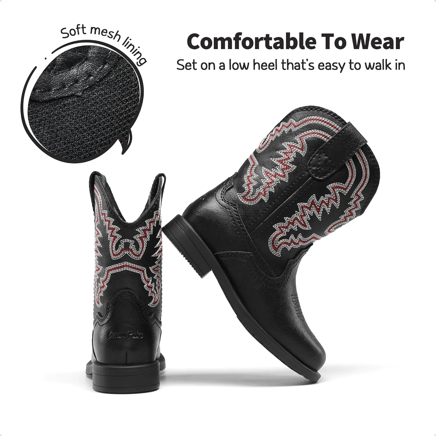 DREAM PAIRS Toddler Little Boys Girls Cowboy Boots Kids Western Square Toe Riding Mid Calf Boots