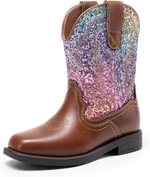 DREAM PAIRS Toddler Little Boys Girls Cowboy Boots Kids Western Square Toe Riding Mid Calf Boots