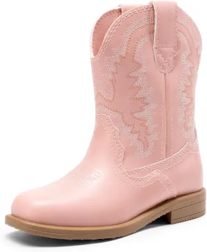 DREAM PAIRS Toddler Little Boys Girls Cowboy Boots Kids Western Square Toe Riding Mid Calf Boots