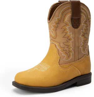 DREAM PAIRS Toddler Little Boys Girls Cowboy Boots Kids Western Square Toe Riding Mid Calf Boots