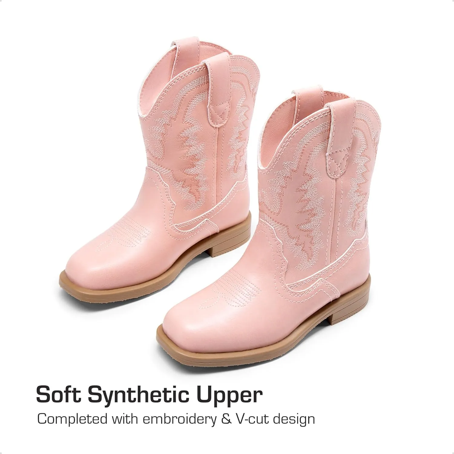 DREAM PAIRS Toddler Little Boys Girls Cowboy Boots Kids Western Square Toe Riding Mid Calf Boots