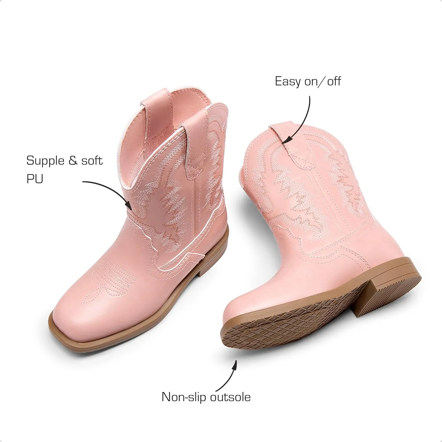 DREAM PAIRS Toddler Little Boys Girls Cowboy Boots Kids Western Square Toe Riding Mid Calf Boots