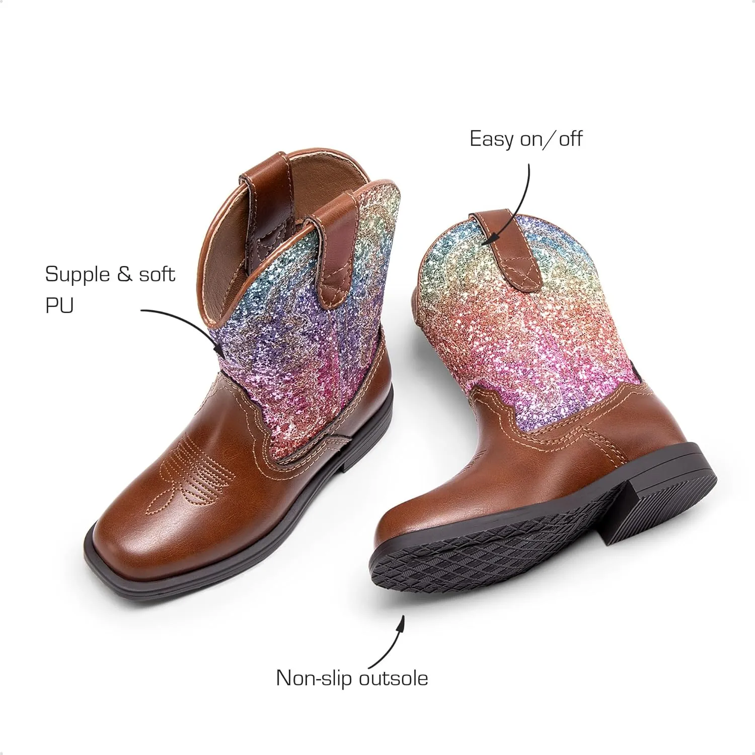 DREAM PAIRS Toddler Little Boys Girls Cowboy Boots Kids Western Square Toe Riding Mid Calf Boots