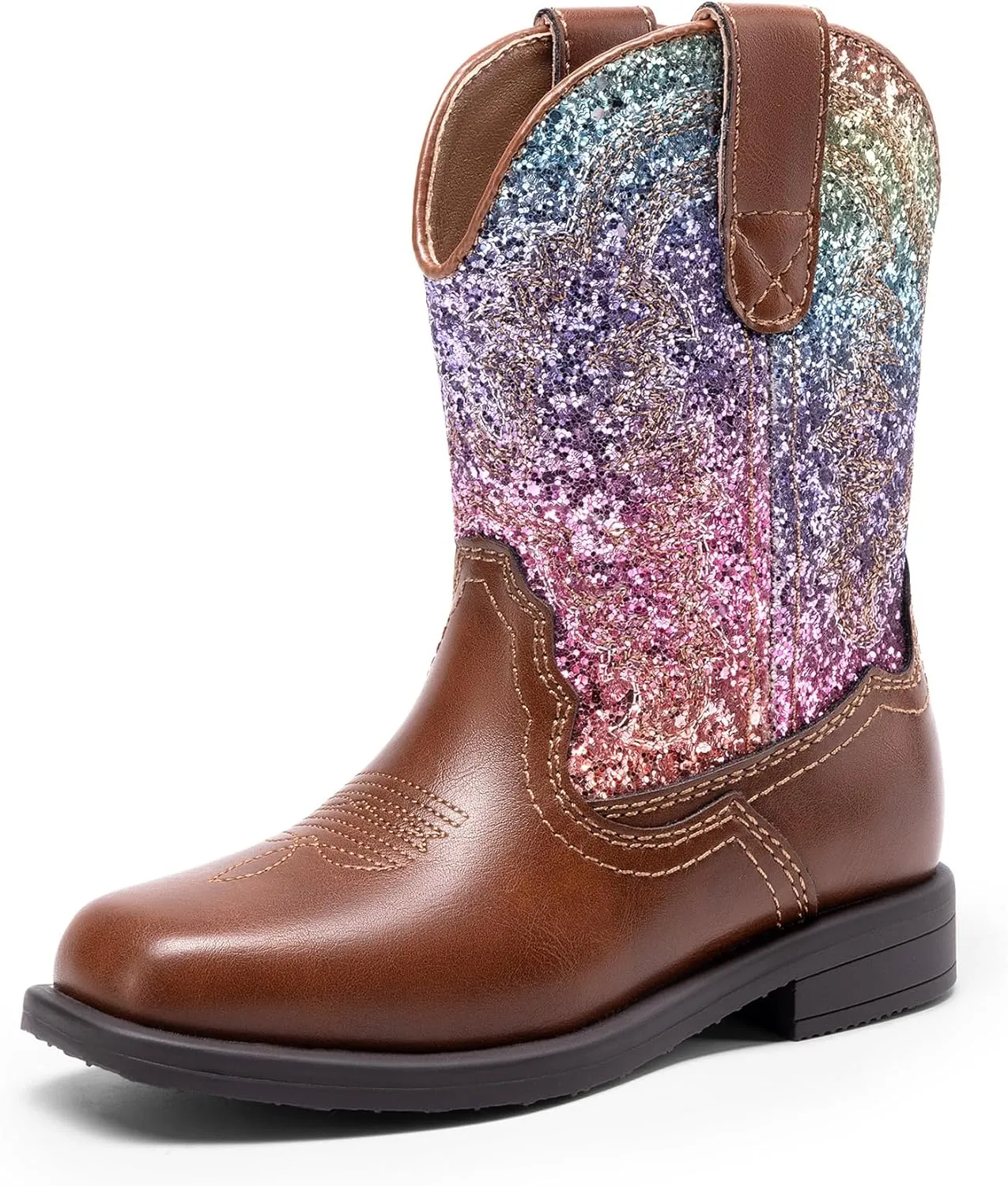 DREAM PAIRS Toddler Little Boys Girls Cowboy Boots Kids Western Square Toe Riding Mid Calf Boots
