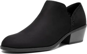 DREAM PAIRS Women's Ankle Boots Fall Boots Leather Thick Heel Side Zip Women Low Chunky Heeled Booties