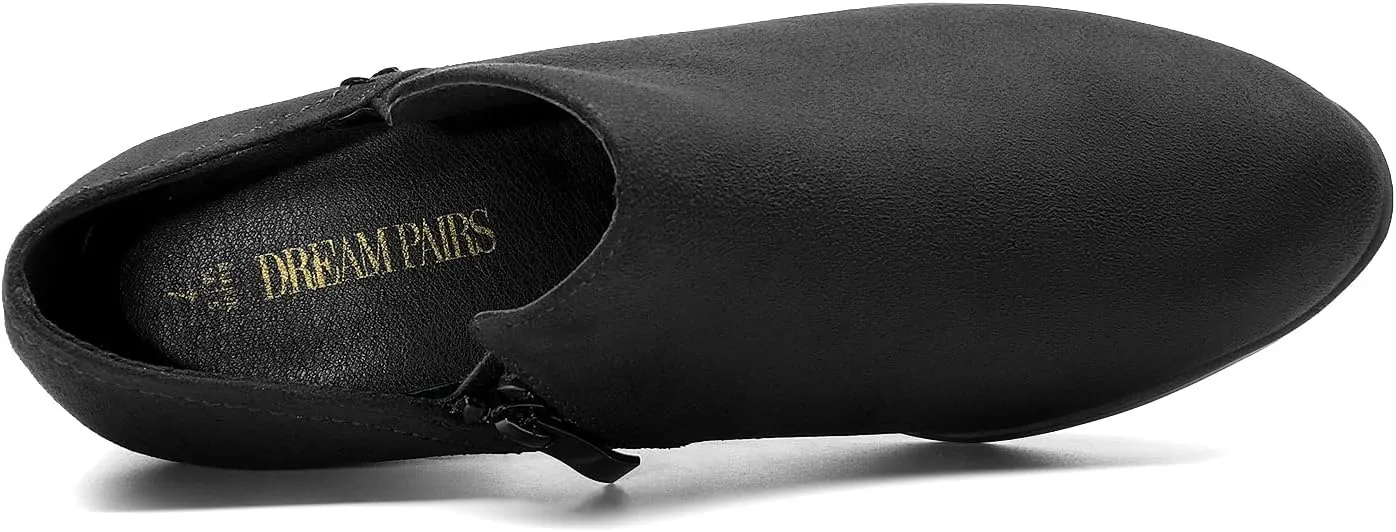 DREAM PAIRS Women's Ankle Boots Fall Boots Leather Thick Heel Side Zip Women Low Chunky Heeled Booties
