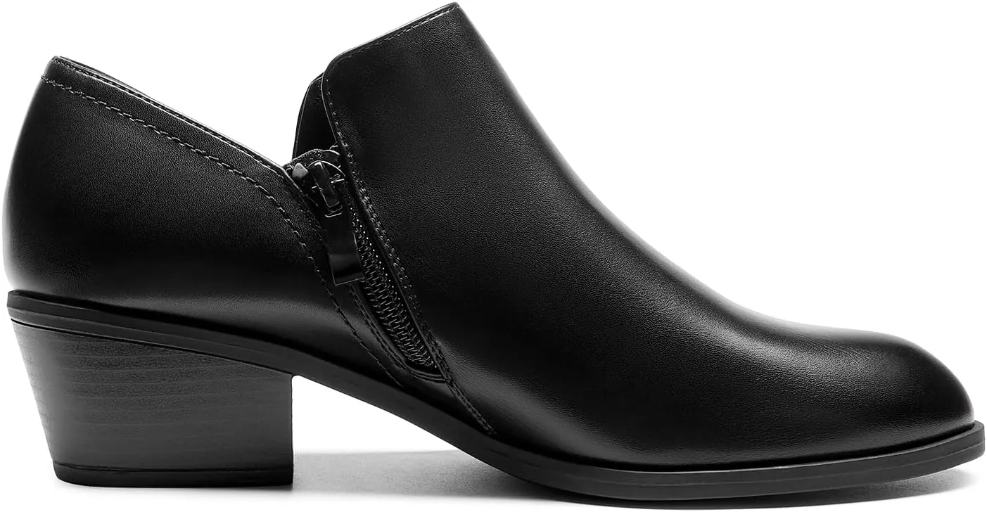 DREAM PAIRS Women's Ankle Boots Fall Boots Leather Thick Heel Side Zip Women Low Chunky Heeled Booties