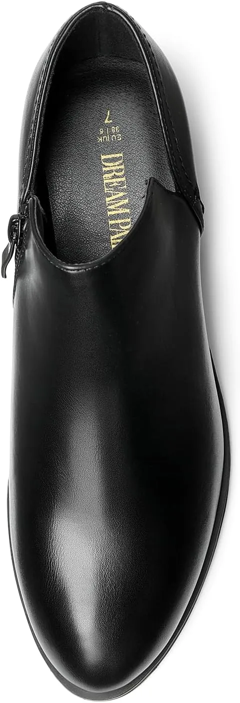 DREAM PAIRS Women's Ankle Boots Fall Boots Leather Thick Heel Side Zip Women Low Chunky Heeled Booties
