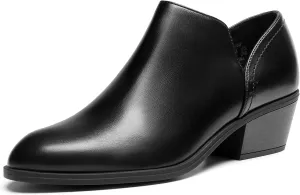 DREAM PAIRS Women's Ankle Boots Fall Boots Leather Thick Heel Side Zip Women Low Chunky Heeled Booties
