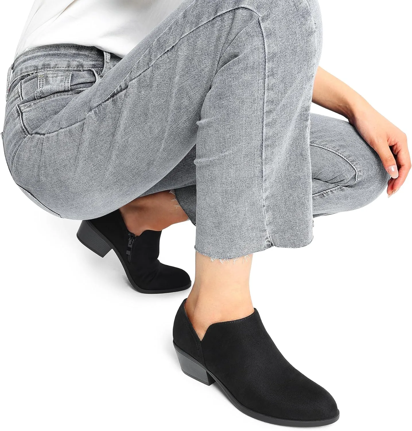 DREAM PAIRS Women's Ankle Boots Fall Boots Leather Thick Heel Side Zip Women Low Chunky Heeled Booties