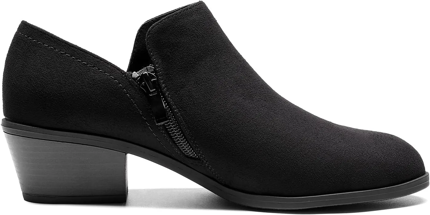 DREAM PAIRS Women's Ankle Boots Fall Boots Leather Thick Heel Side Zip Women Low Chunky Heeled Booties