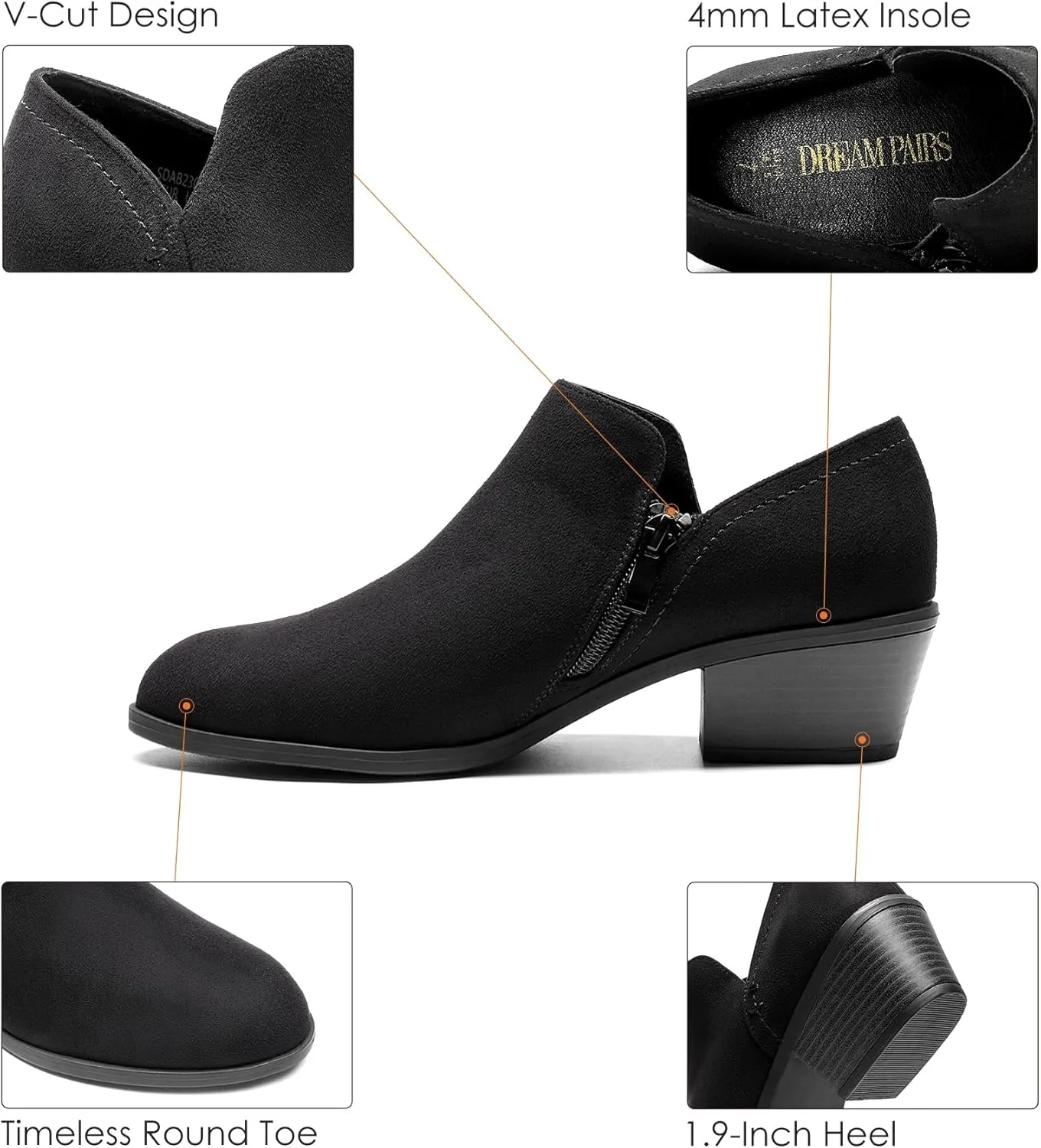 DREAM PAIRS Women's Ankle Boots Fall Boots Leather Thick Heel Side Zip Women Low Chunky Heeled Booties