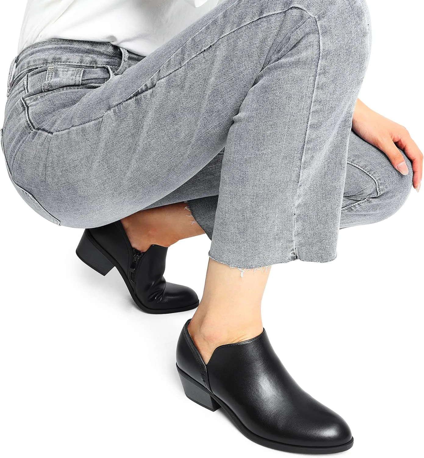 DREAM PAIRS Women's Ankle Boots Fall Boots Leather Thick Heel Side Zip Women Low Chunky Heeled Booties