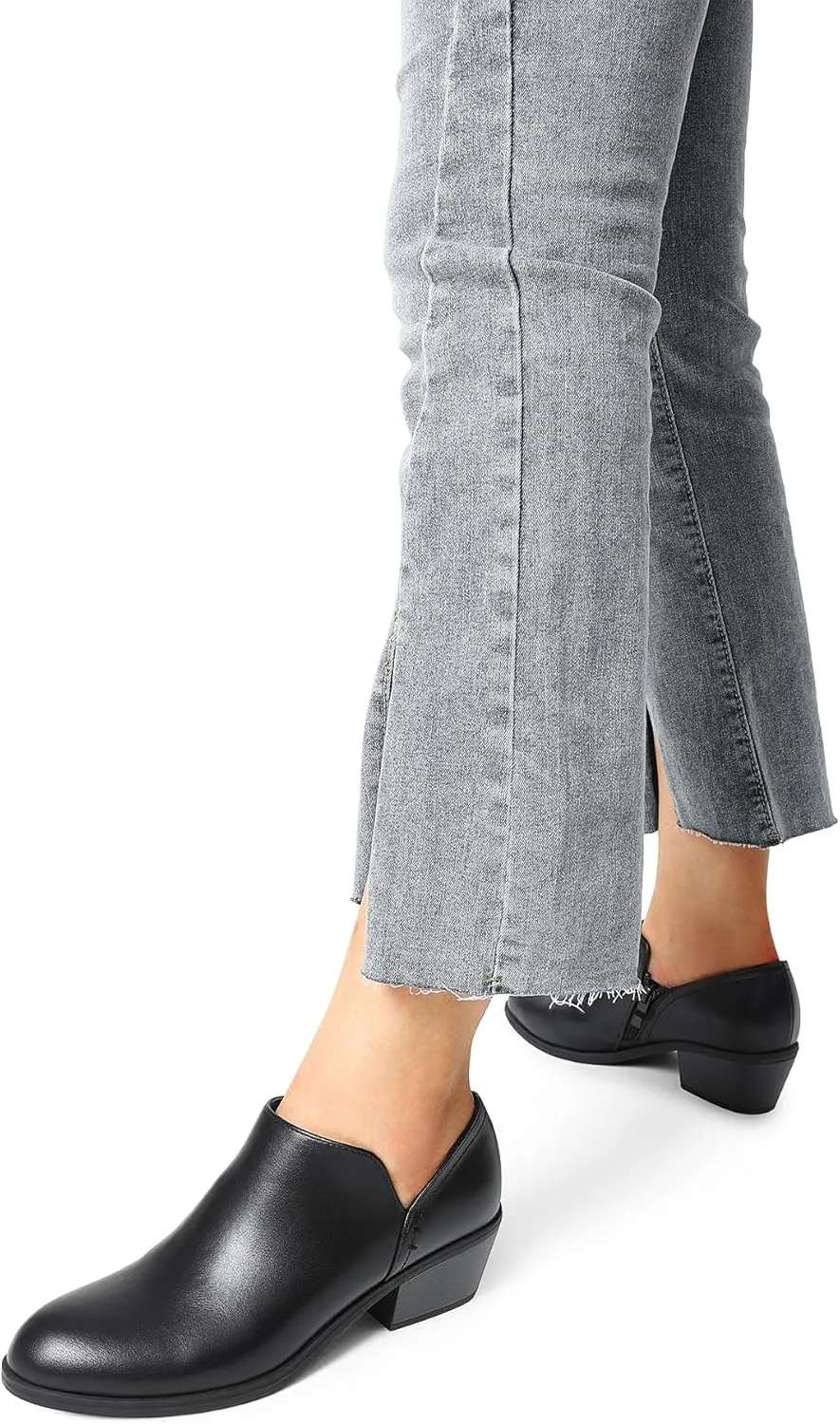 DREAM PAIRS Women's Ankle Boots Fall Boots Leather Thick Heel Side Zip Women Low Chunky Heeled Booties