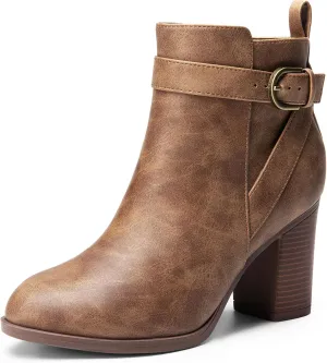DREAM PAIRS Women's Chunky High Heel Ankle Boots Round Toe Fall Short Booties Shoes