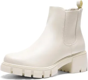 DREAM PAIRS Women's Elastic Chelsea Ankle Boots Platform Low Chunky Block Heel Lug Sole Slip on Fall Heeled Booties Shoes