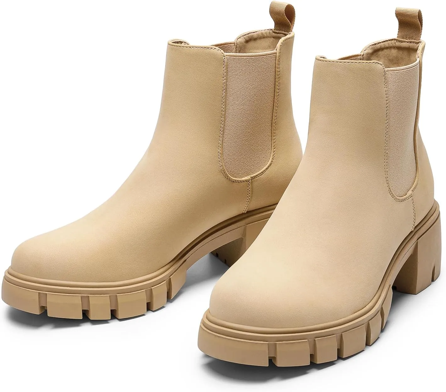 DREAM PAIRS Women's Elastic Chelsea Ankle Boots Platform Low Chunky Block Heel Lug Sole Slip on Fall Heeled Booties Shoes