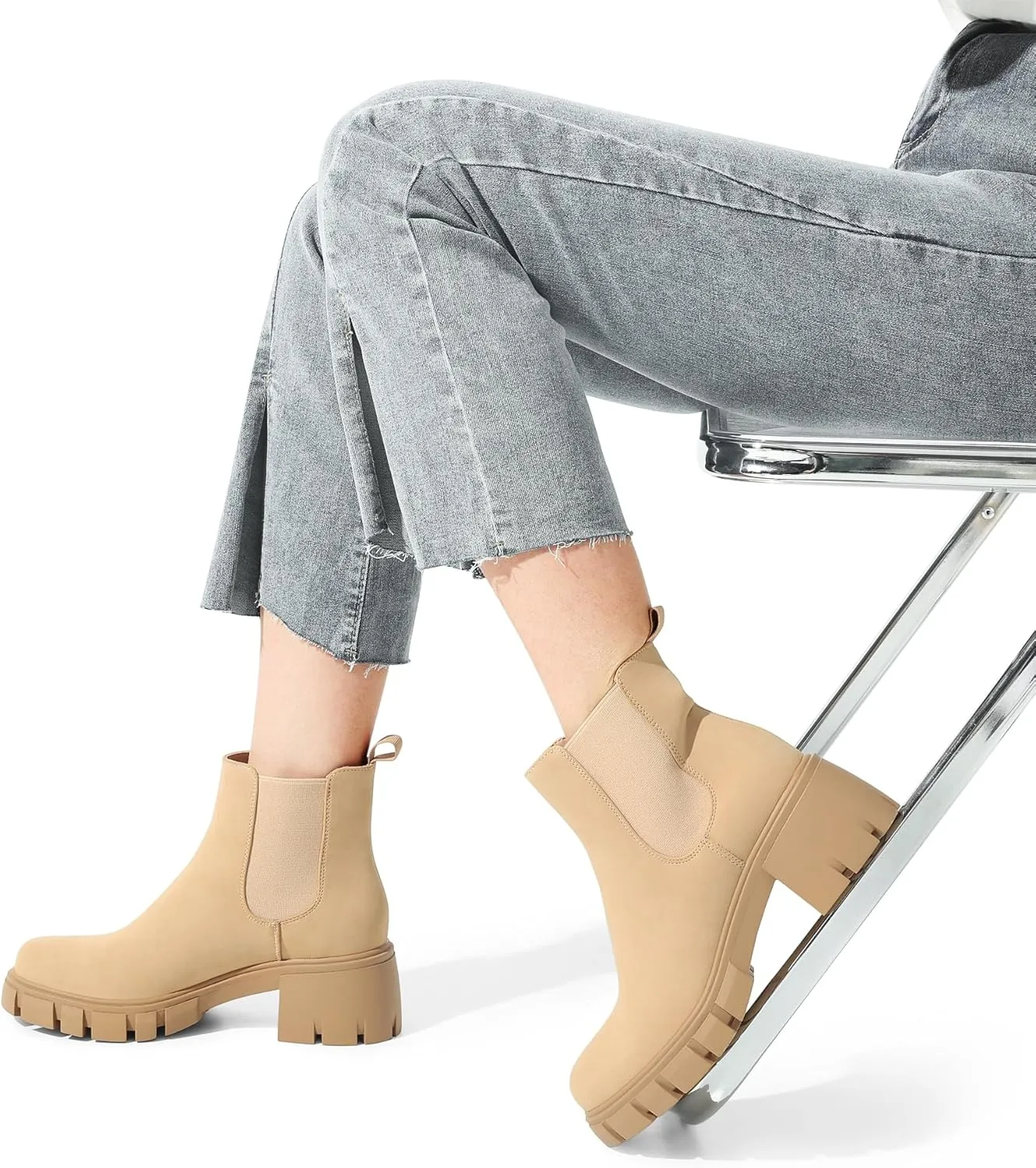 DREAM PAIRS Women's Elastic Chelsea Ankle Boots Platform Low Chunky Block Heel Lug Sole Slip on Fall Heeled Booties Shoes