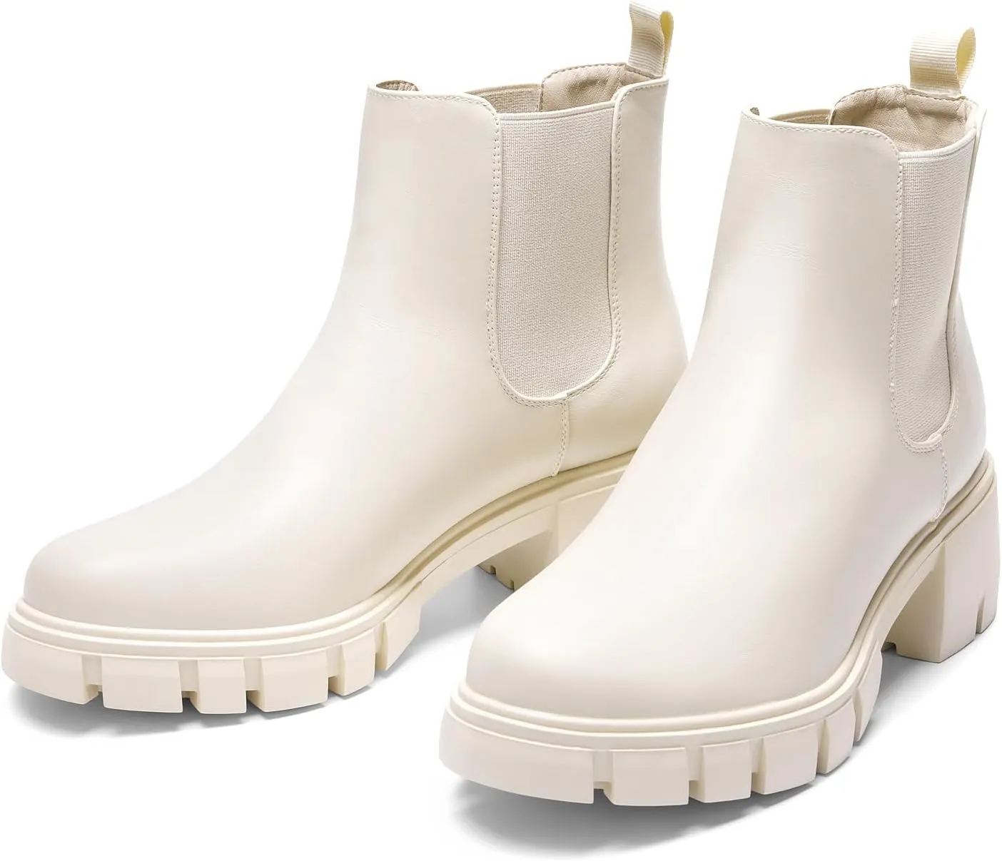 DREAM PAIRS Women's Elastic Chelsea Ankle Boots Platform Low Chunky Block Heel Lug Sole Slip on Fall Heeled Booties Shoes