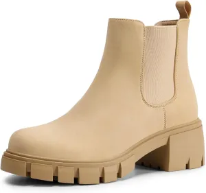 DREAM PAIRS Women's Elastic Chelsea Ankle Boots Platform Low Chunky Block Heel Lug Sole Slip on Fall Heeled Booties Shoes