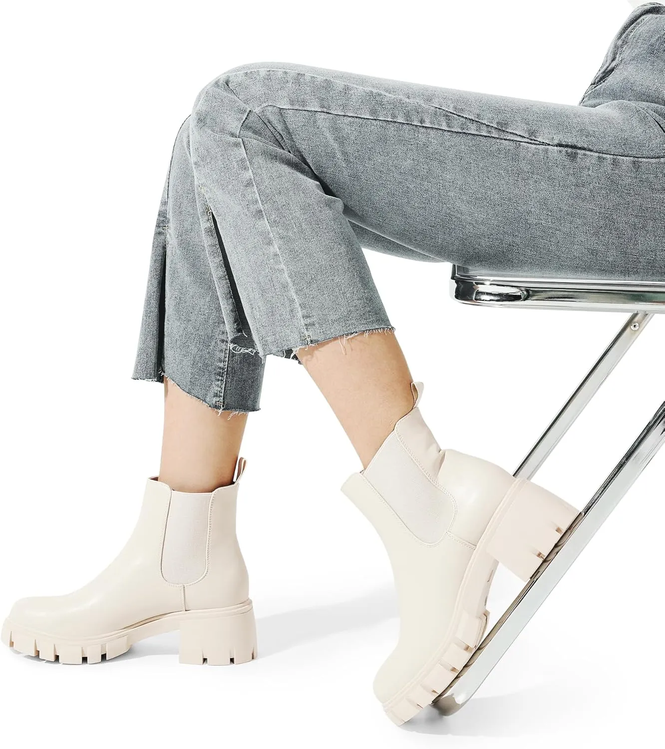 DREAM PAIRS Women's Elastic Chelsea Ankle Boots Platform Low Chunky Block Heel Lug Sole Slip on Fall Heeled Booties Shoes