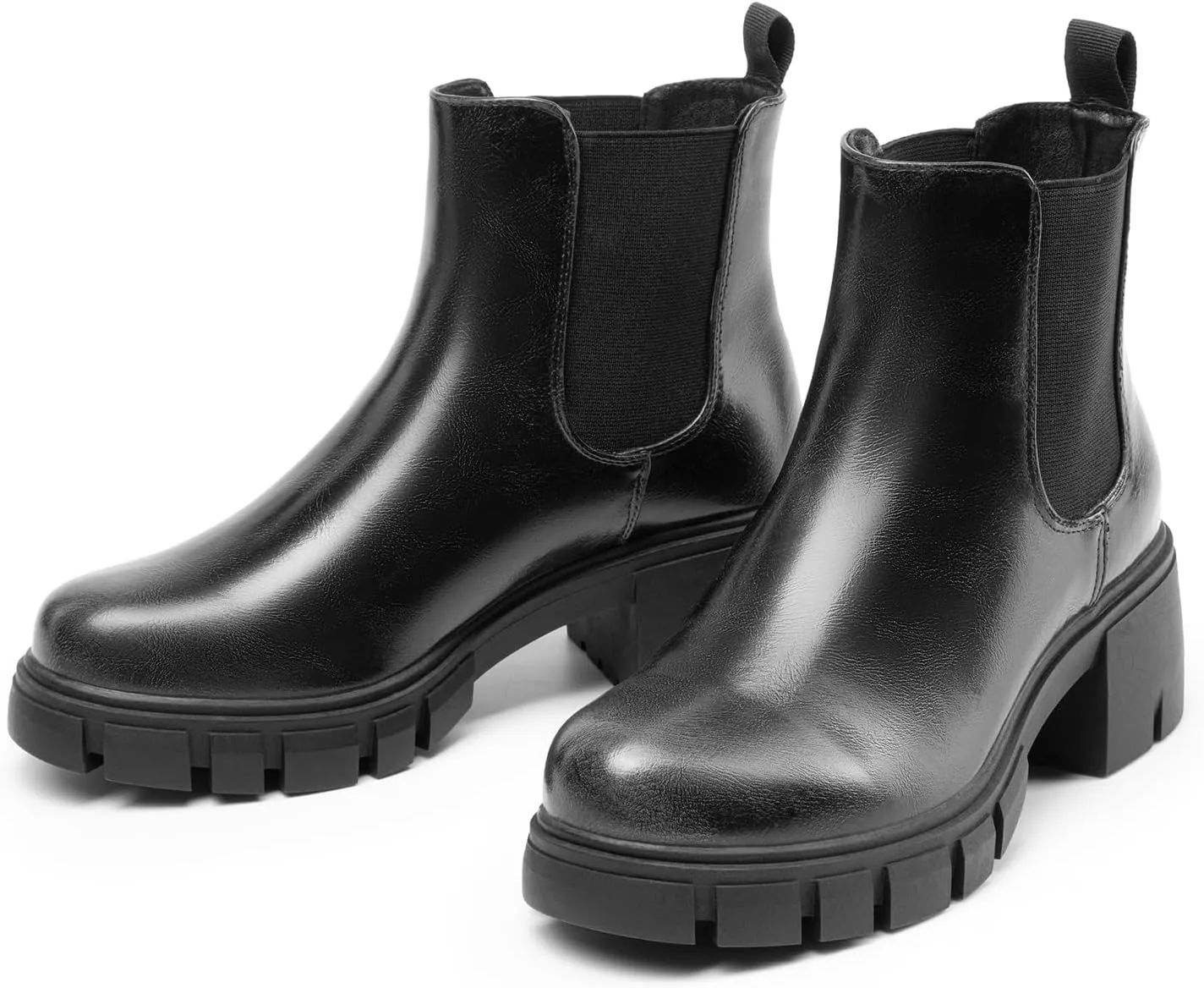 DREAM PAIRS Women's Elastic Chelsea Ankle Boots Platform Low Chunky Block Heel Lug Sole Slip on Fall Heeled Booties Shoes