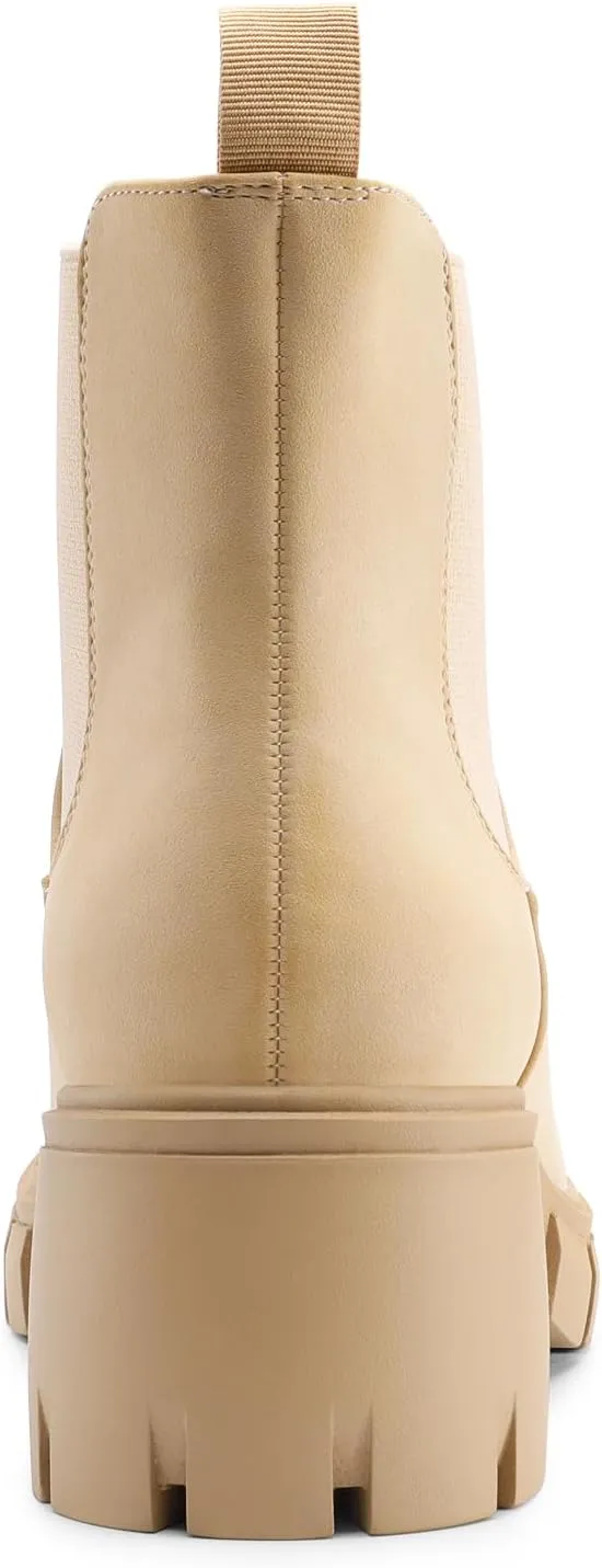 DREAM PAIRS Women's Elastic Chelsea Ankle Boots Platform Low Chunky Block Heel Lug Sole Slip on Fall Heeled Booties Shoes