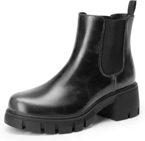 DREAM PAIRS Women's Elastic Chelsea Ankle Boots Platform Low Chunky Block Heel Lug Sole Slip on Fall Heeled Booties Shoes