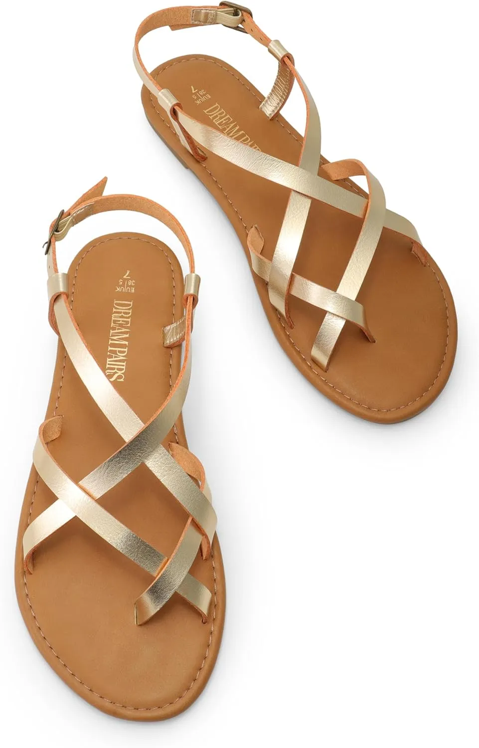 DREAM PAIRS Women's Flat Sandals Strappy Dressy Comfortable Ankle Strap Casual Summer Thong Sandals for Beach