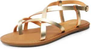 DREAM PAIRS Women's Flat Sandals Strappy Dressy Comfortable Ankle Strap Casual Summer Thong Sandals for Beach