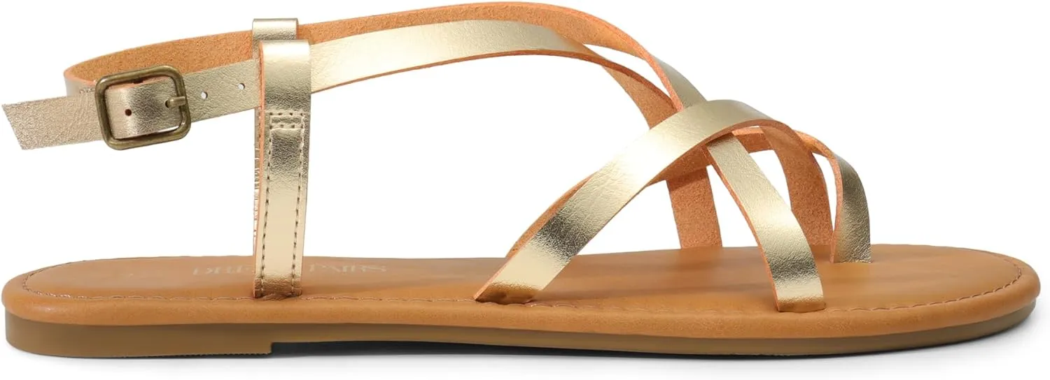 DREAM PAIRS Women's Flat Sandals Strappy Dressy Comfortable Ankle Strap Casual Summer Thong Sandals for Beach