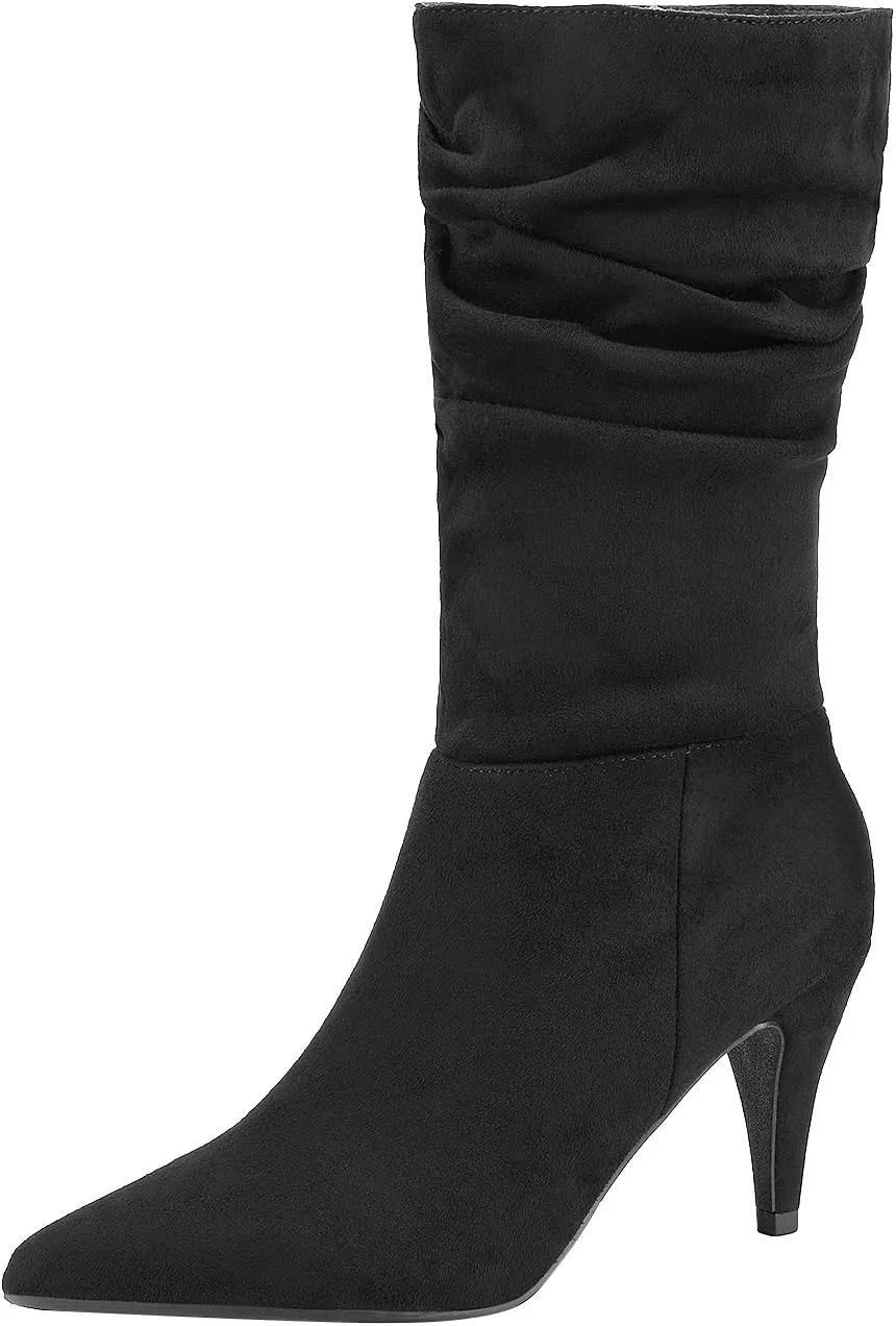 DREAM PAIRS Women's High Heel Mid Calf Boots Slouchy Pointed Toe Fall Boots