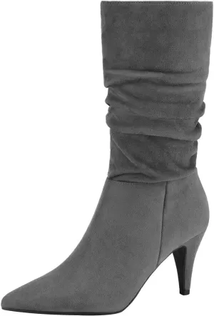 DREAM PAIRS Women's High Heel Mid Calf Boots Slouchy Pointed Toe Fall Boots