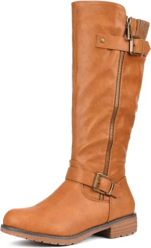 DREAM PAIRS Women's Knee High Boots Comfortable Riding Boots Side Zipper Fall Boots with Buckle