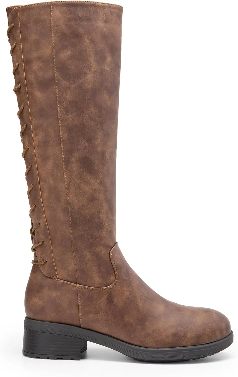 DREAM PAIRS Women's Lace Up Back Knee High Fashion Boots Low Block Heel Riding Boots Round Toe Side Zipper Fall Boots