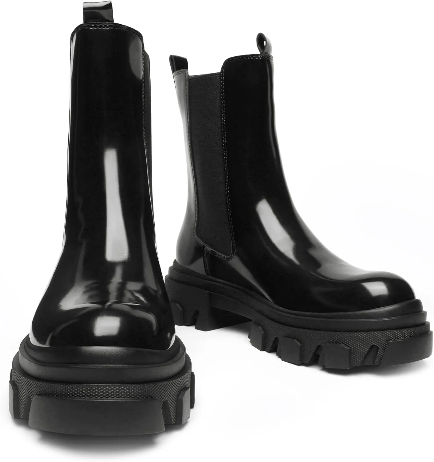 DREAM PAIRS Women's Platform Chelsea Boots Lug Sole Combat Mid Calf Slip On Chunky Ankle Booties