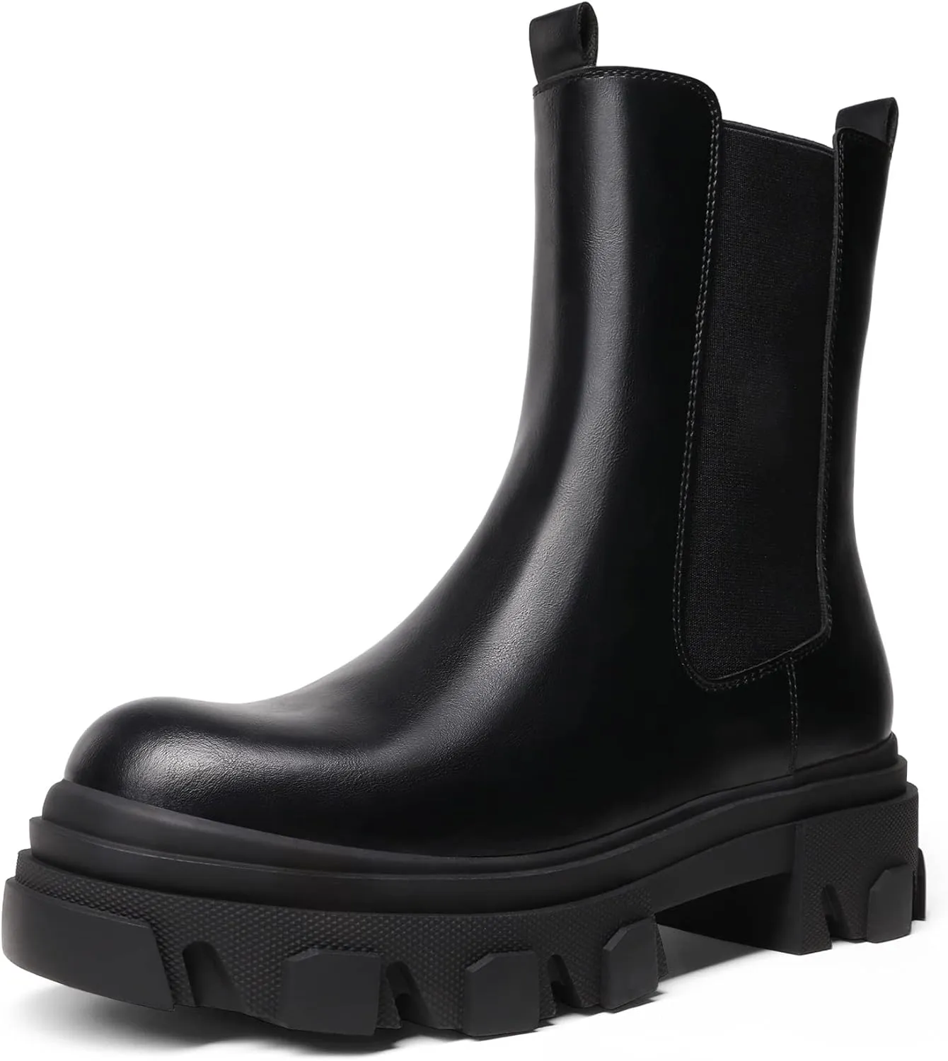 DREAM PAIRS Women's Platform Chelsea Boots Lug Sole Combat Mid Calf Slip On Chunky Ankle Booties