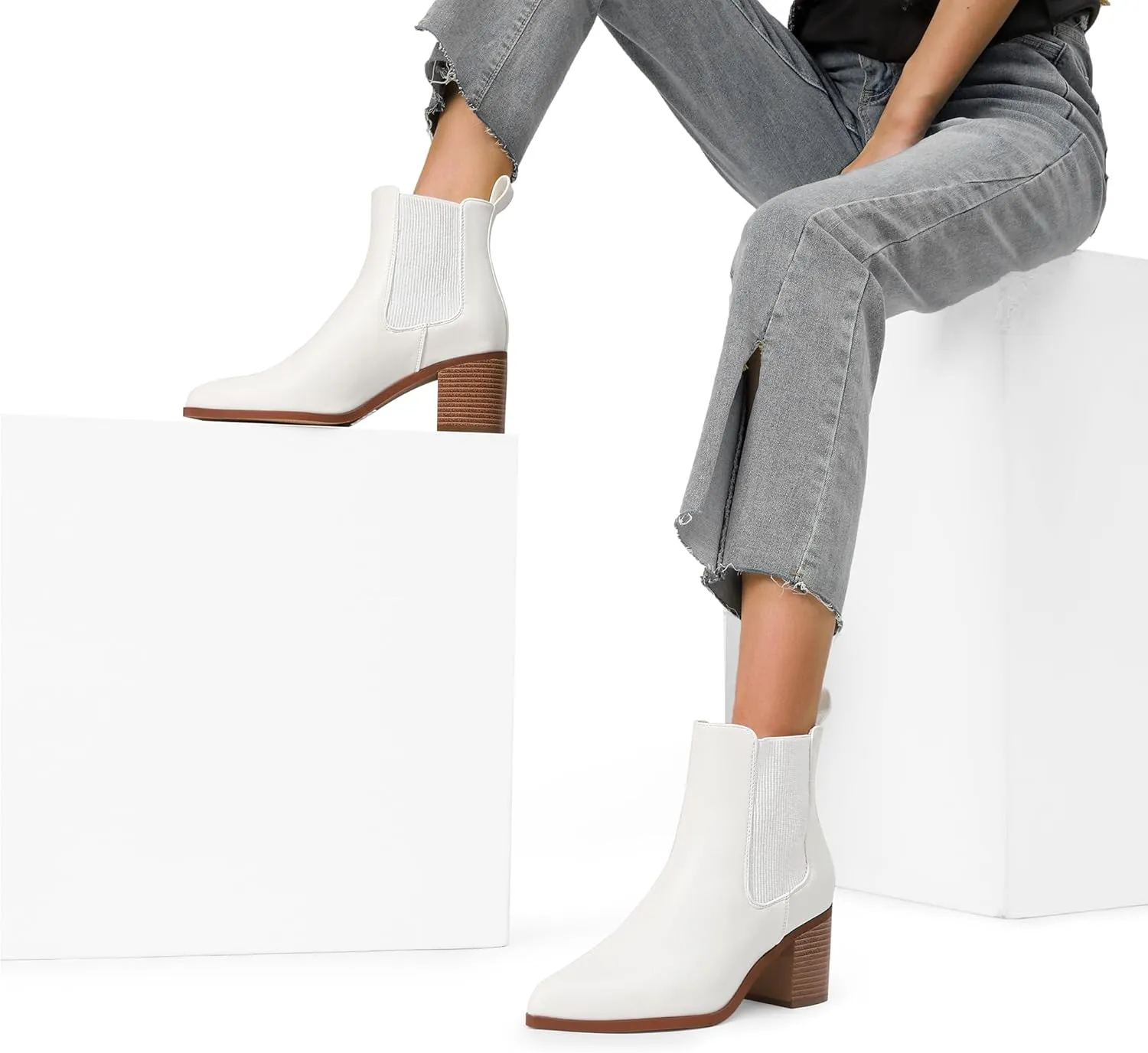 DREAM PAIRS Women's Retro Elastic Chelsea Ankle Boots Fashion Low Chunky Block Heel Pointed Toe Fall Heeled Booties Shoes