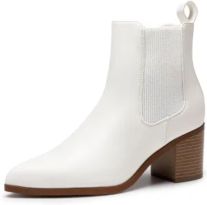 DREAM PAIRS Women's Retro Elastic Chelsea Ankle Boots Fashion Low Chunky Block Heel Pointed Toe Fall Heeled Booties Shoes