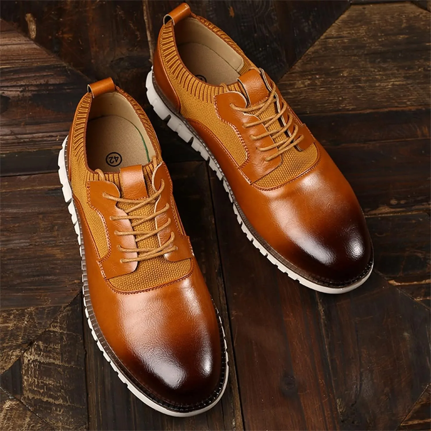 Dress Shoes for Men Fashion Loafer Brown Classic Style Men Lace Up Vintage Leather Shoes Business Casual Shoes RoundToe Leather Shoes Business Shoes for Men Slip On
