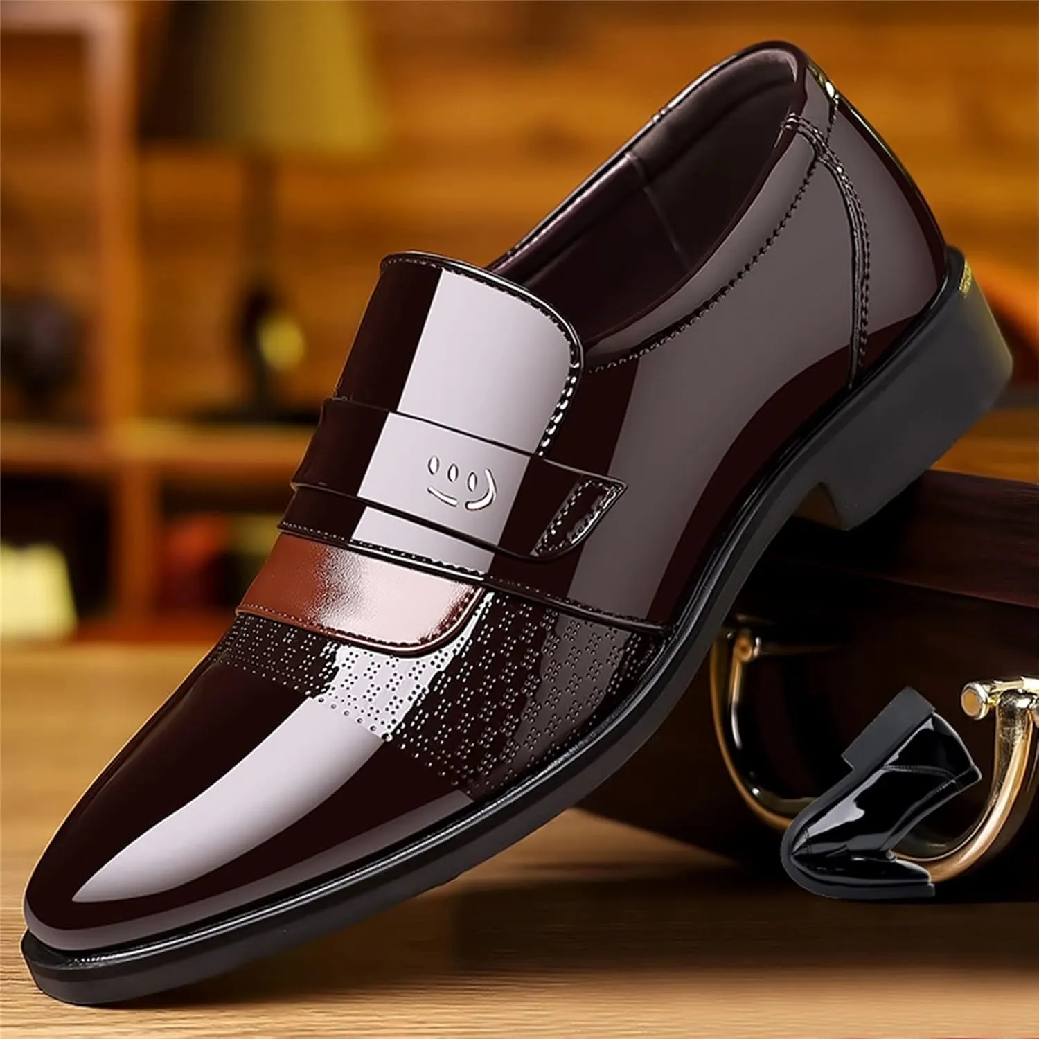 Dress Shoes for Men Loafers Brown Fashion Summer and Autumn Men Leather Shoes Low Heeled Pointed Toe Slip On Business Simple Solid Color Mens Business Shoes 7.5