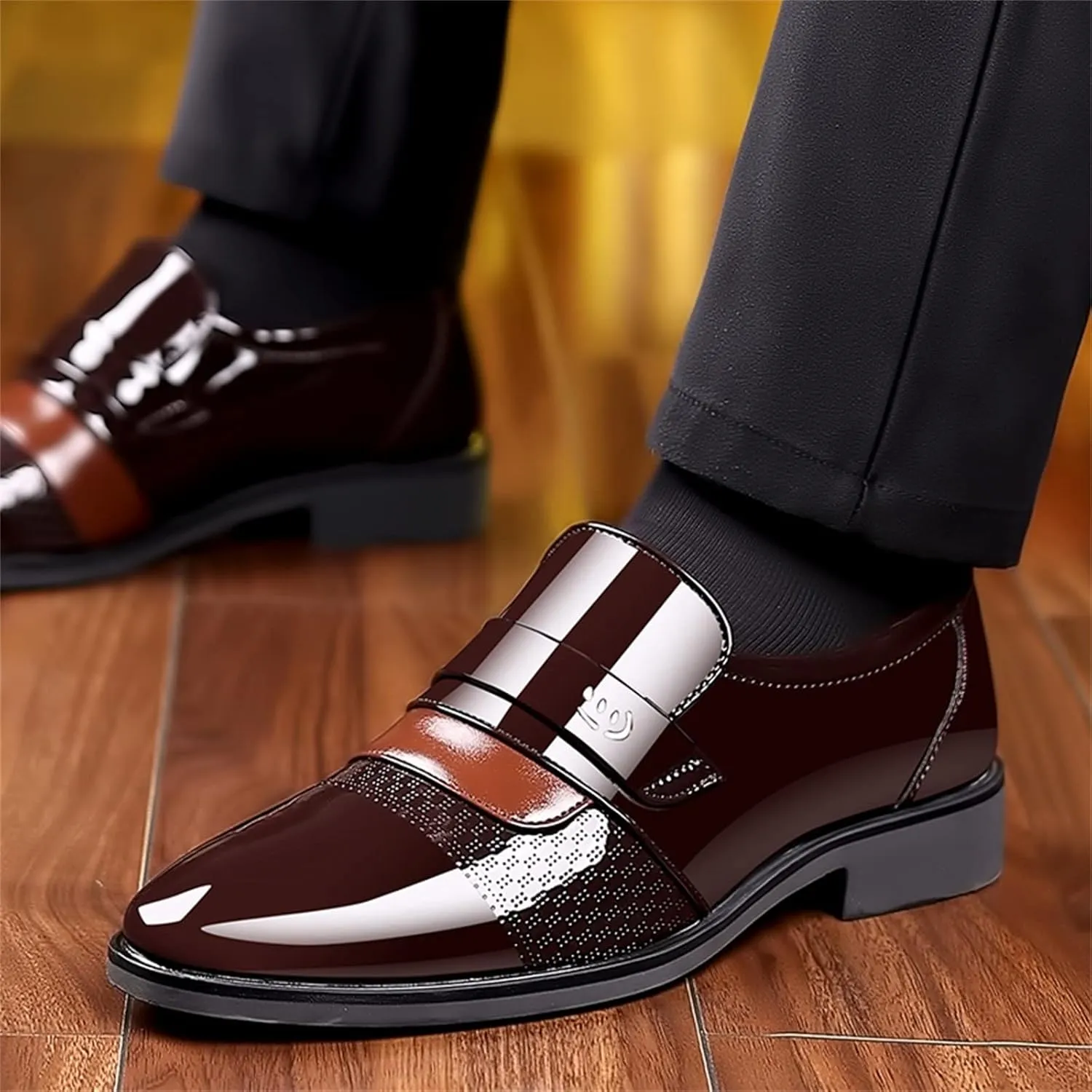 Dress Shoes for Men Loafers Brown Fashion Summer and Autumn Men Leather Shoes Low Heeled Pointed Toe Slip On Business Simple Solid Color Mens Business Shoes 7.5