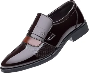 Dress Shoes for Men Loafers Brown Fashion Summer and Autumn Men Leather Shoes Low Heeled Pointed Toe Slip On Business Simple Solid Color Mens Business Shoes 7.5