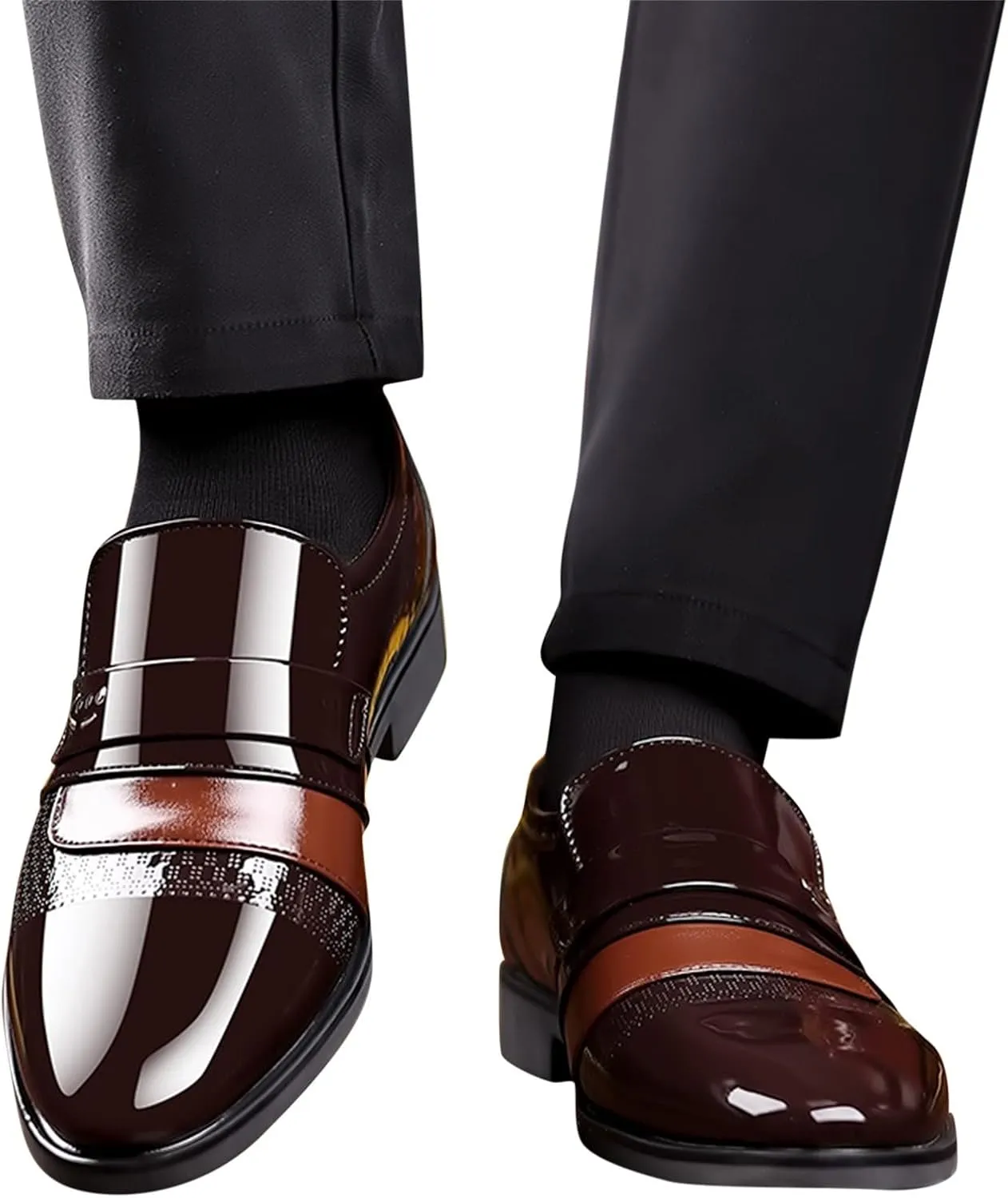 Dress Shoes for Men Loafers Brown Fashion Summer and Autumn Men Leather Shoes Low Heeled Pointed Toe Slip On Business Simple Solid Color Mens Business Shoes 7.5