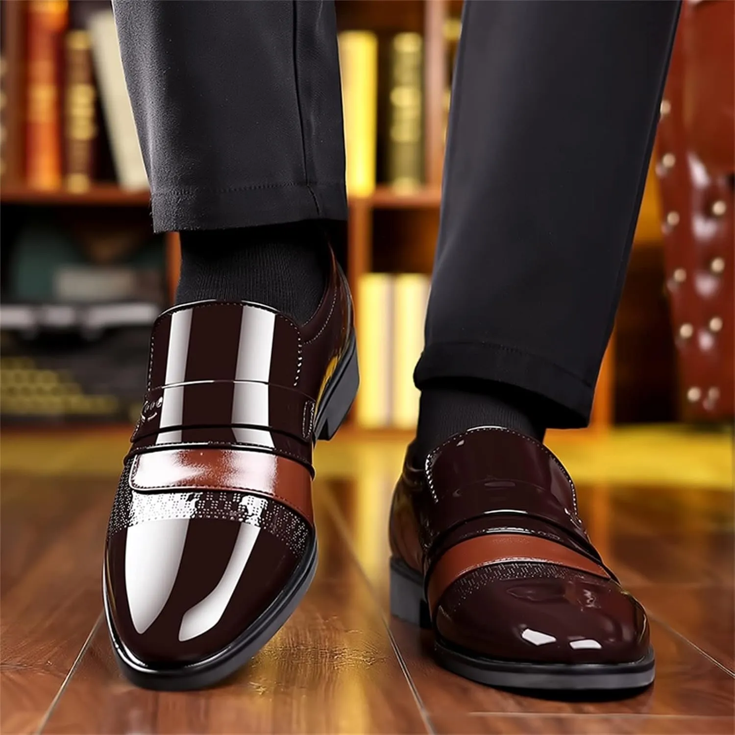 Dress Shoes for Men Loafers Brown Fashion Summer and Autumn Men Leather Shoes Low Heeled Pointed Toe Slip On Business Simple Solid Color Mens Business Shoes 7.5