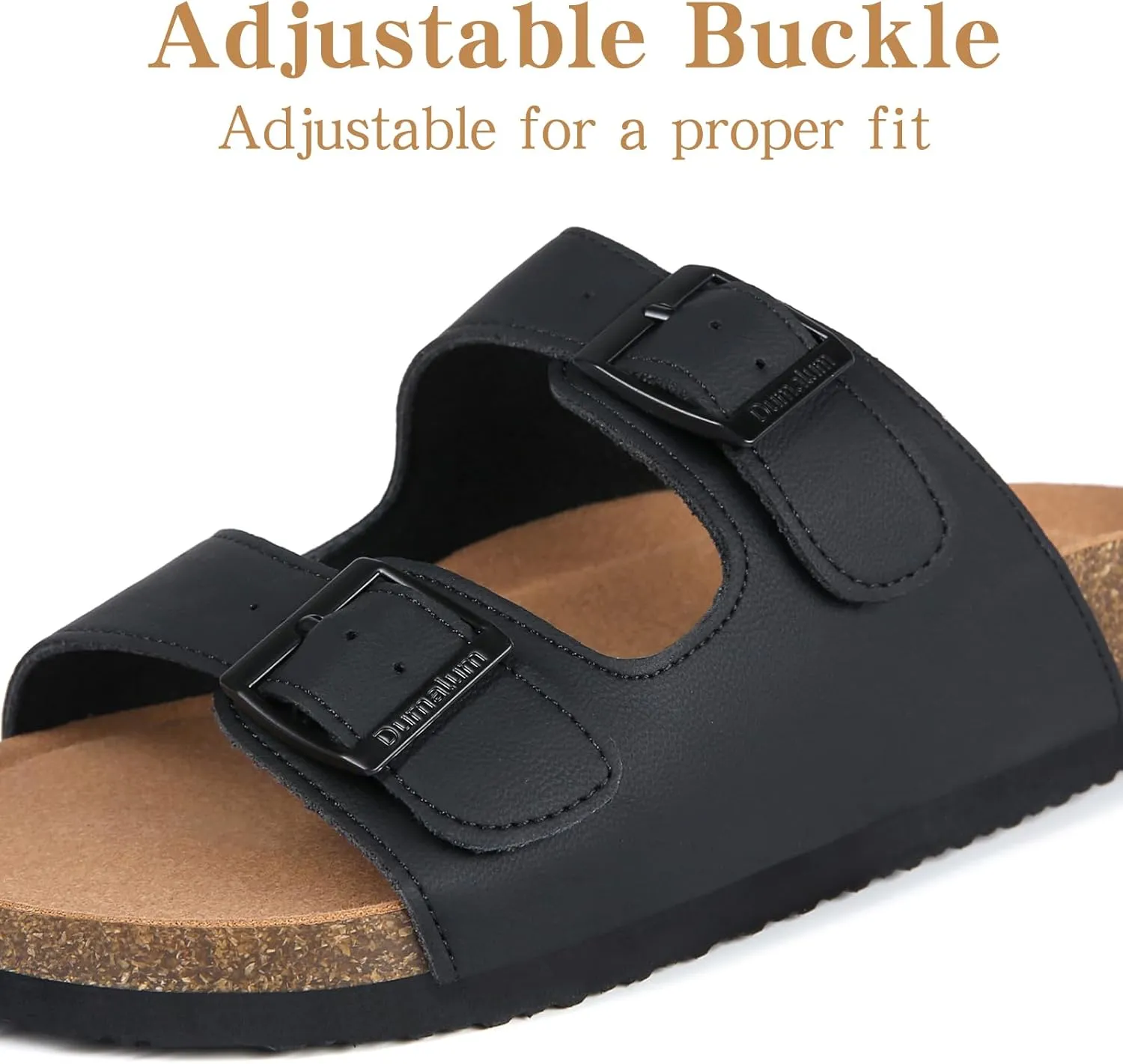 Dumalum Womens Flat Sandals with Cork Footbed Open Toe Slides Adjustable Slip On Slippers for Summer Beach Sandals Arch Support Size 6-12