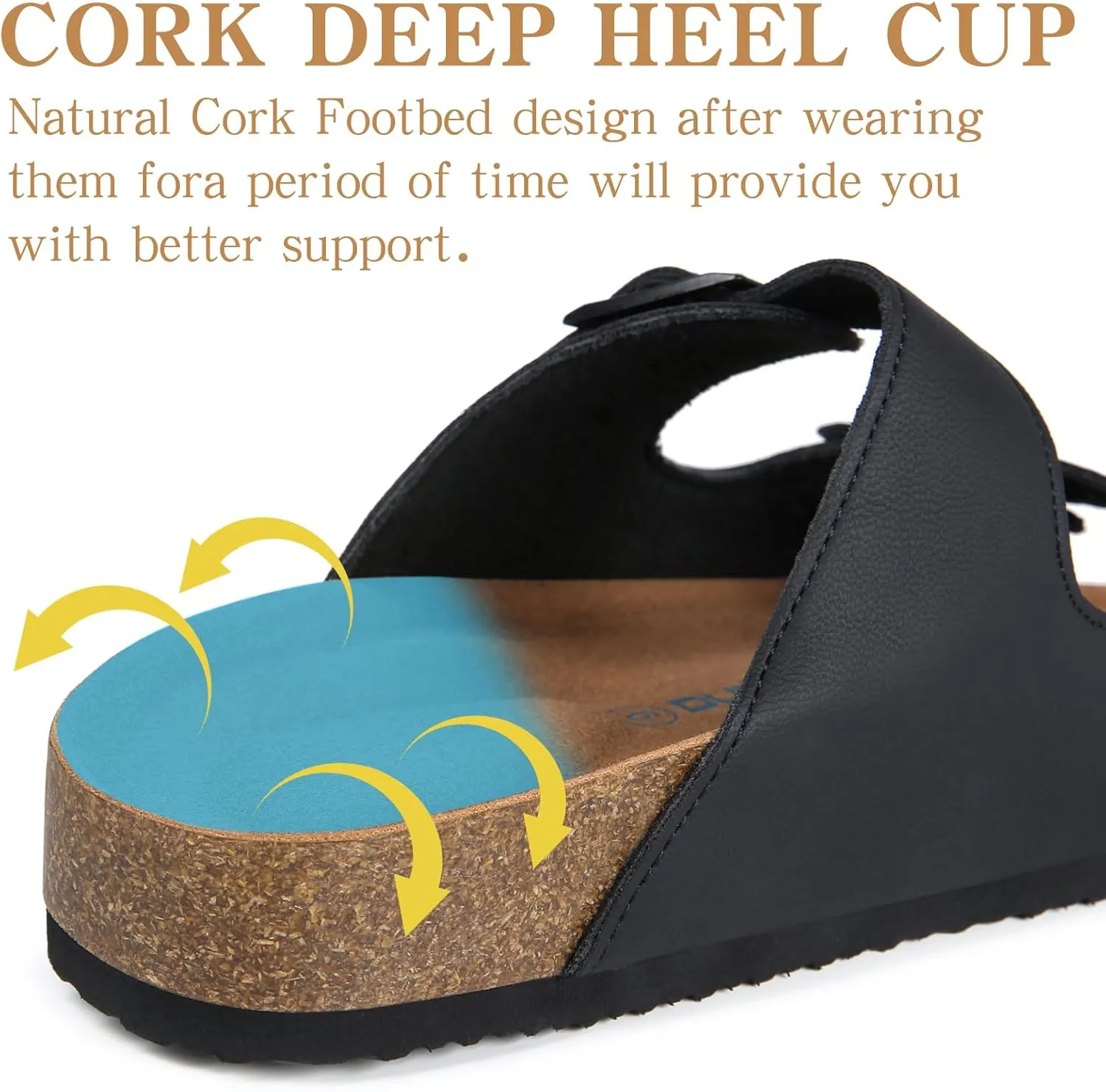 Dumalum Womens Flat Sandals with Cork Footbed Open Toe Slides Adjustable Slip On Slippers for Summer Beach Sandals Arch Support Size 6-12