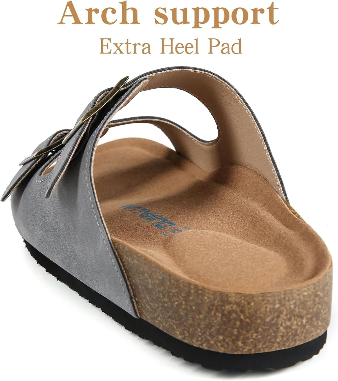 Dumalum Womens Flat Sandals with Cork Footbed Open Toe Slides Adjustable Slip On Slippers for Summer Beach Sandals Arch Support Size 6-12