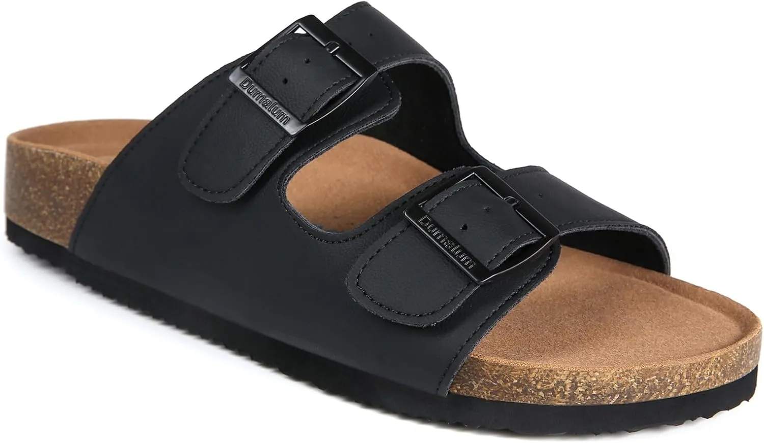 Dumalum Womens Flat Sandals with Cork Footbed Open Toe Slides Adjustable Slip On Slippers for Summer Beach Sandals Arch Support Size 6-12
